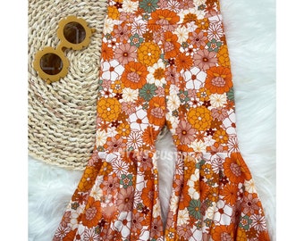 Groovy bell bottoms, hippie girl pants, two groovy flare pants, groovy floral bell bottoms, girl groovy bell bottoms, hippie theme birthday