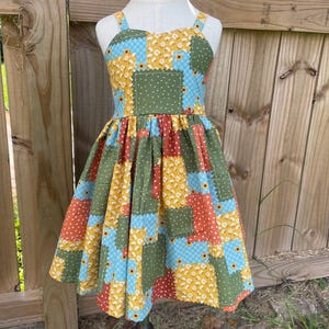 Patchwork Toddler Dress, Floral Girl Sundress, Handmade Cotton Summer Dress, Vintage Style Girls Clothing, Faux Patchwork Dress, Sunflower