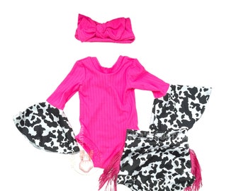 Holy Cow am one girl birthday outfit, rodeo  bodysuit for girl, bummie with fringe, cow print bummies, baby girl rodeo outfit, western girl