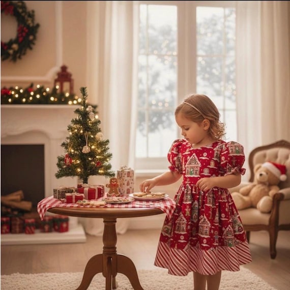 Girl Gingerbread Christmas Dress,Girl Holiday Dress, Baby Girl Christmas Dress, Pink Christmas Girl Dress, Gingerbread Toddler Dress,