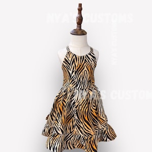 Two wild birthday dress, wild one girl dress,  safari dress, animal print girl dress, tiger dress for girl, baby girl zoo birthday dress,