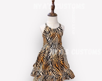 Two wild birthday dress, wild one girl dress,  safari dress, animal print girl dress, tiger dress for girl, baby girl zoo birthday dress,