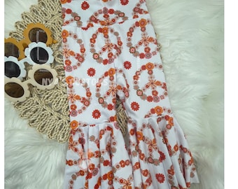 Groovy bell bottoms, hippie girl pants, two groovy flare pants, peace floral bell bottoms, girl groovy bell bottoms, 70s bell bottoms,