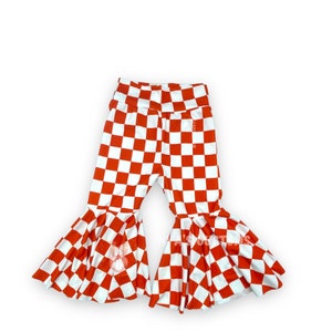 Checkered bell bottoms for toddler, baby bell bottoms, boho bell bottoms, baby girl bell bottoms, white and orange checkered pants