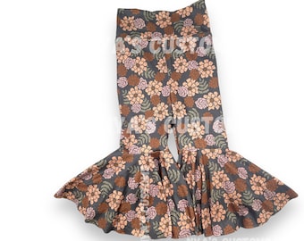 Groovy bell bottoms, groovy pants, two groovy flare pants, groovy floral bell bottoms, girl groovy bell bottoms, baby girl bell bottoms