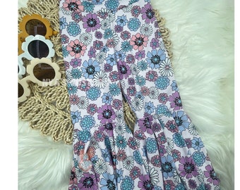 Groovy bell bottoms, hippie girl pants, two groovy flare pants, easter floral pastel bell bottoms, groovy bell bottoms, 70s bell bottoms