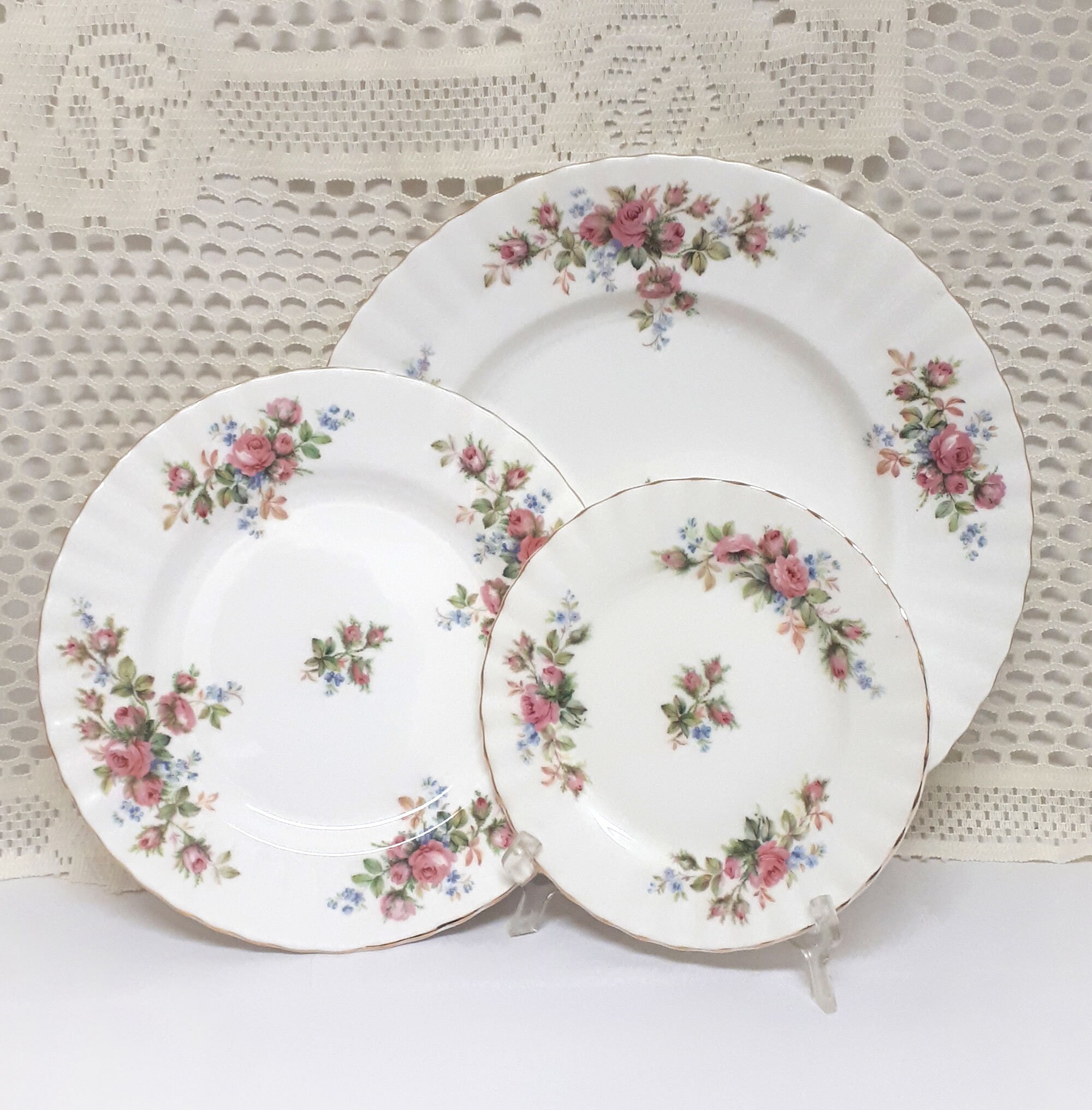 Royal Albert Moss Rose Dinner Plate Salad Plate Dessert Etsy