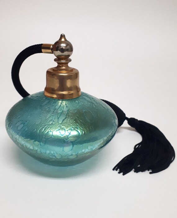 Art Glass Iridescent Perfume Bottle with Atomizer - Gem
