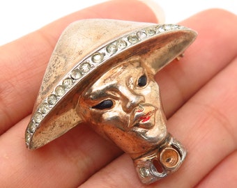 ASIAN MOTIF Pin Brooch Brass Metal 8261 Vintage Victorian