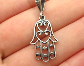 SUVANI Sterling Silver CZ Hamsa Hand of Fatima Good Luck Symbol Dangle Drop Earrings 15 mm