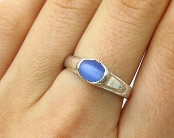 Most Beautiful 925K Sterling Silver Mens Ring With Blue Cat Eye Stone
