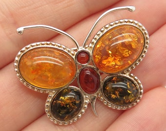 Details about / Natural Multi-Color BALTIC AMBER Butterfly Pendant 925 STERLING SILVER #3736