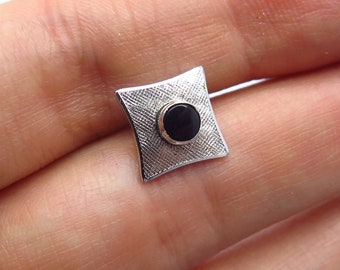 Vintage Onyx Square Jeweled Sterling Silver Brooch Pin