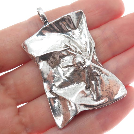 935 Silver Vintage Israel Modernist Oxidized Pendant