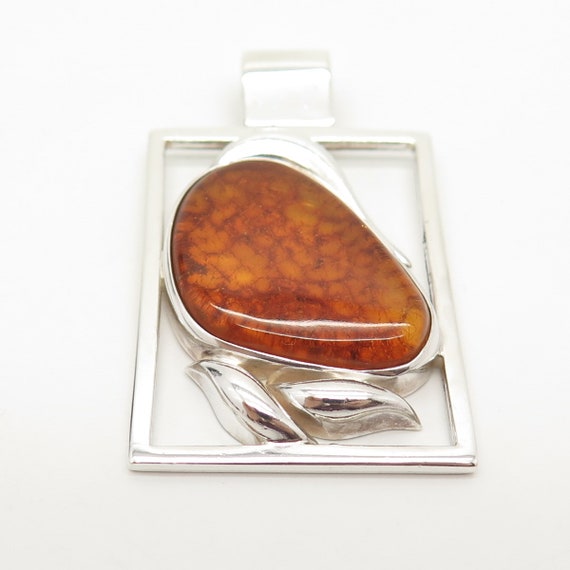 925 Sterling Silver Vintage Real Amber Square Pen… - image 4