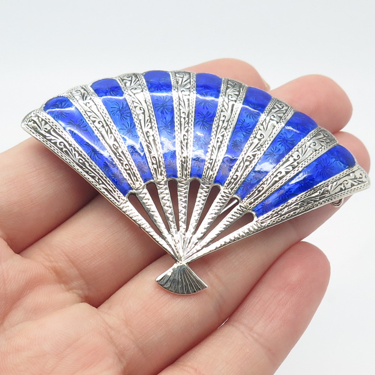 Ancienne Broche Éventail En Argent Massif 925 - Marque SIAM - Occasion Bon État Général