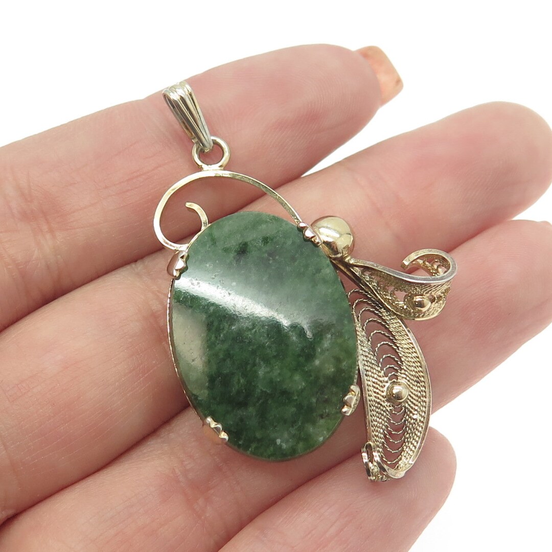 SORRENTO 925 Sterling Silver Gold Plated Vintage Real Jade