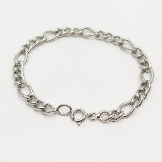 925 Sterling Silver Vintage Figaro Link Bracelet … - image 4