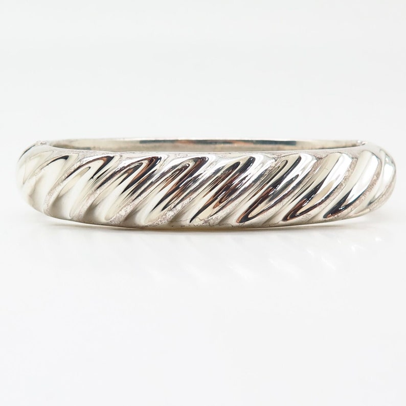 950 Silver Italy Ribbed Design Hollow Hinged Bangle Bracelet 7