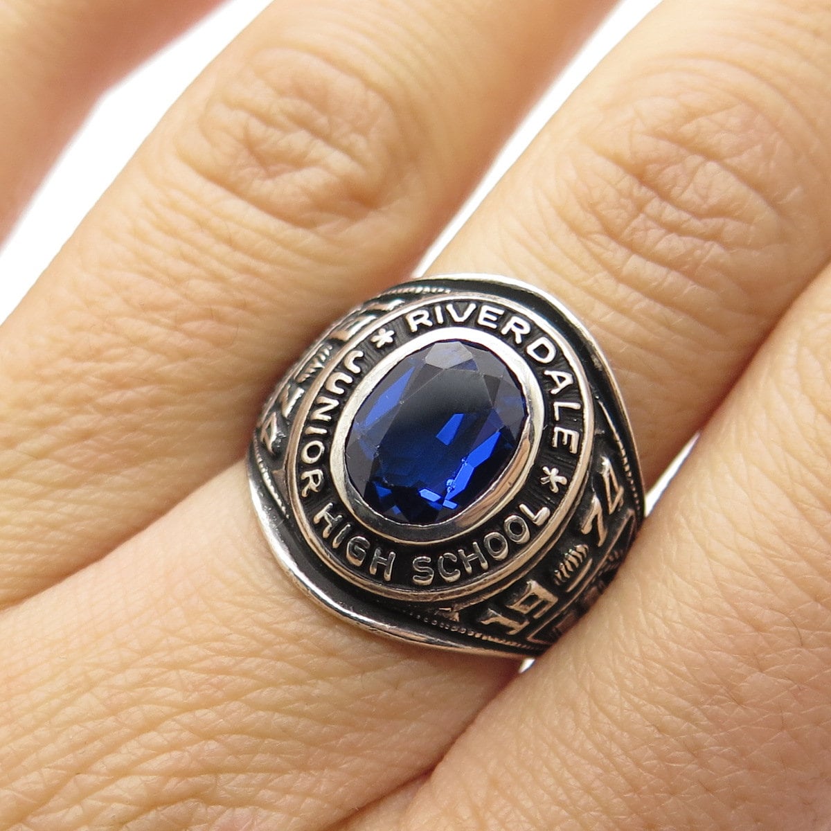 REED and CO Sterling Vintage 1974 Lab-sapphire Riverdale JH School
