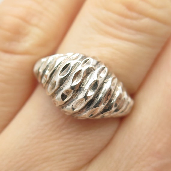 925 Sterling Silver Vintage Textured Striped Ring… - image 1