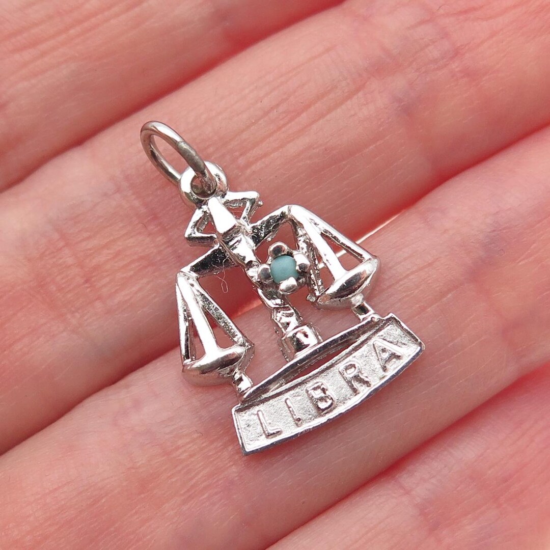 Libra Rhinestone 925 Sterling Silver Vintage Rhinestone Libra Zodiac Sign Mini Charm ...