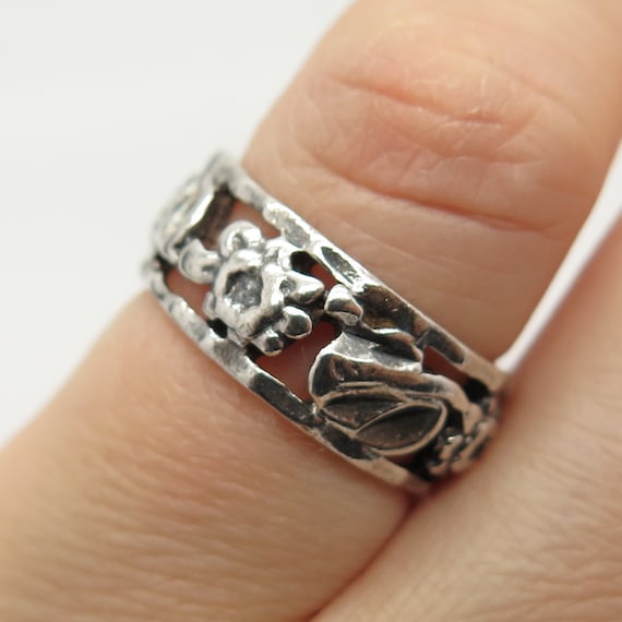 925 Sterling Silver Vintage Floral Band Ring Size… - image 1