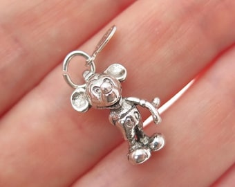 WALT DISNEY 925 Sterling Silver Vintage Mickey Mouse Minimalist 3D Charm Pendant