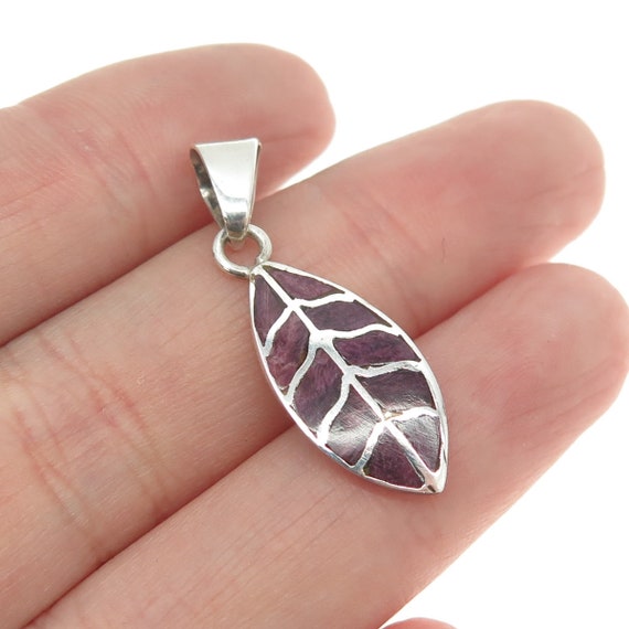 950 Silver Vintage Real Sugilite Gem Inlay Leaf Pe