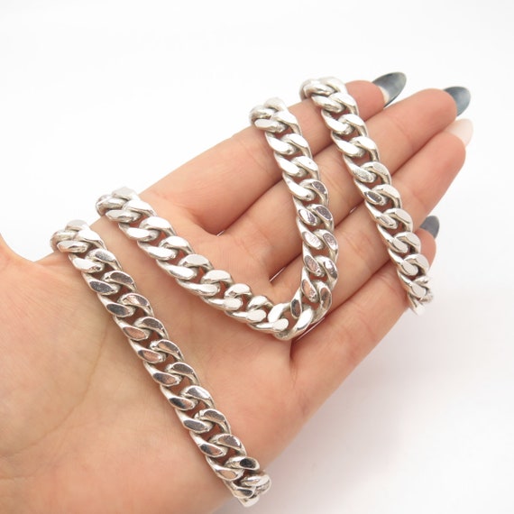 925 Sterling Silver Vintage Mexico Cuban Chain Ne… - image 1