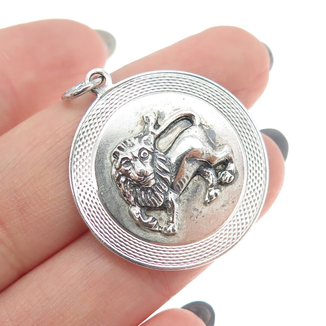 SILTA 800 Silver Antique Art Deco Leo Zodiac Sign Round Pendant - Etsy