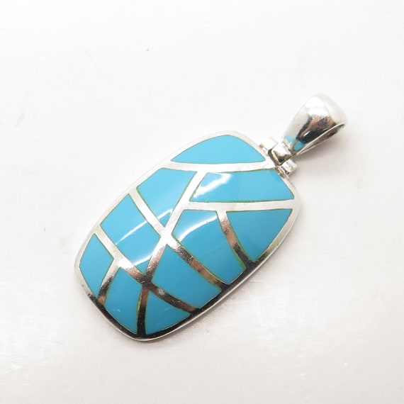 925 Sterling Silver Vintage Real Turquoise Pendant - image 5