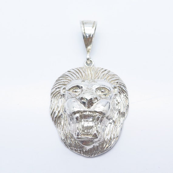 925 Sterling Silver Vintage Lion Mask Pendant - image 4