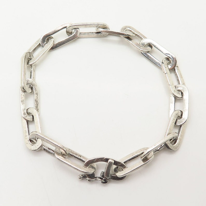 925 Sterling Silver Vintage Elongated Cable Link Bracelet 7 34
