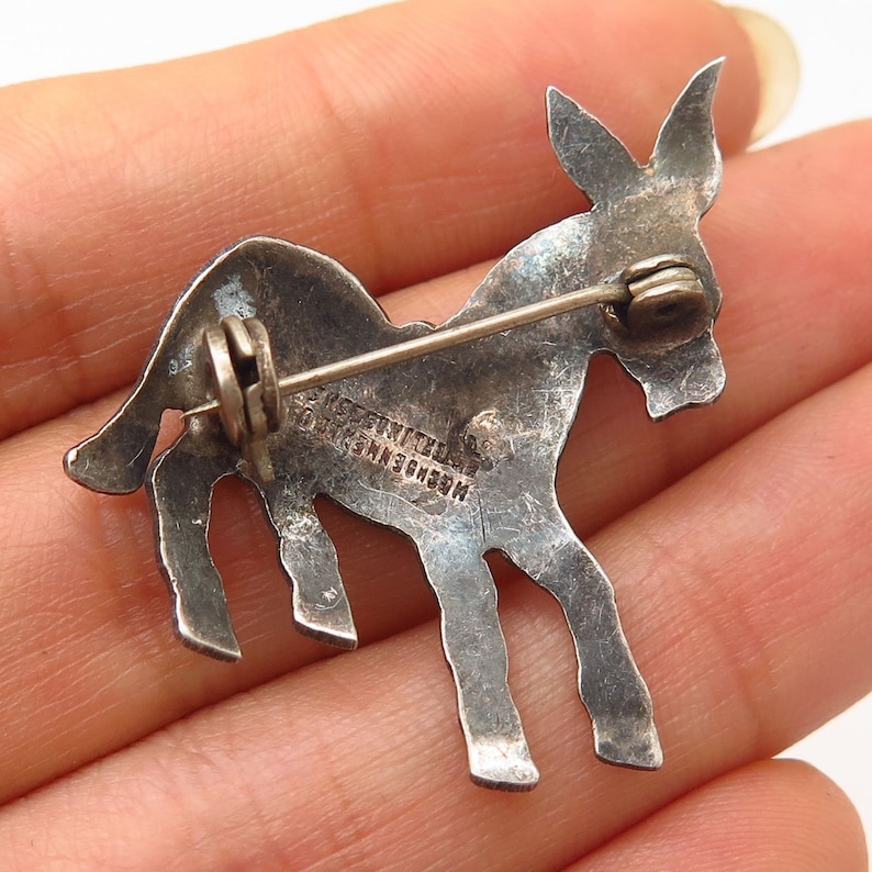 925 Sterling Silver Vintage Mexico Real Turquoise Gemstone Donkey Pin Brooch