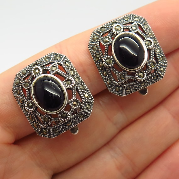 Black onyx clip earrings deals