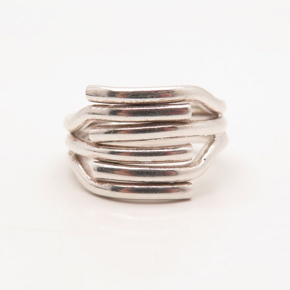925 Sterling Silver Vintage Modernist Ring Size 6 - image 3