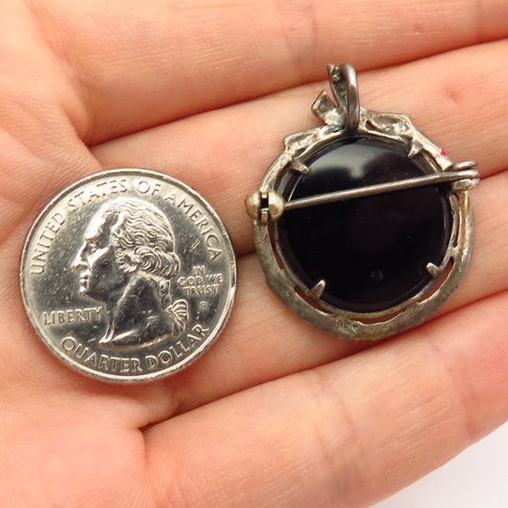 925 Sterling Black Onyx Marcasite Gem and MOP Cam… - image 2