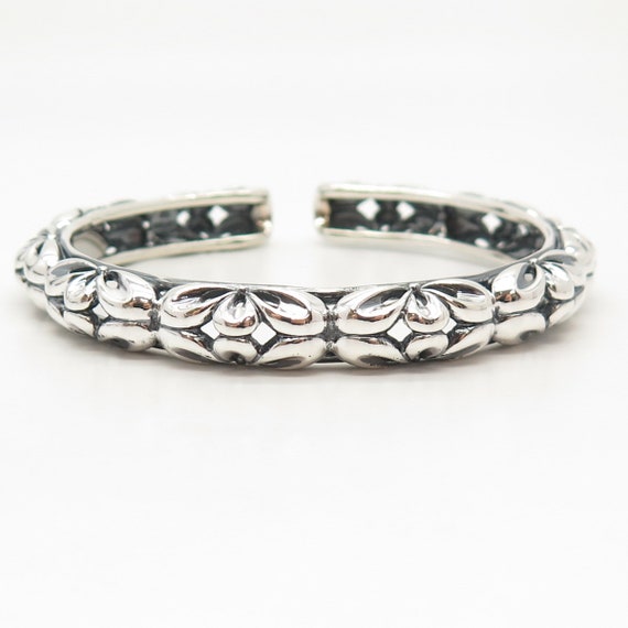 925 Sterling Silver Vintage Floral Hollow Cuff Br… - image 5