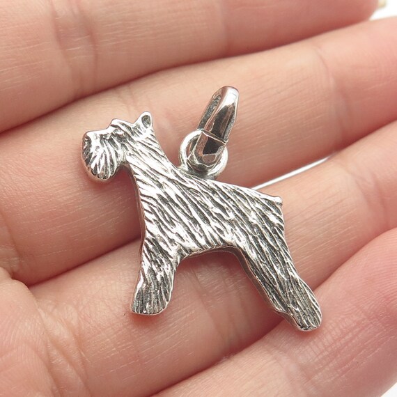 925 Sterling Silver Vintage Ribbed Dog Pendant - image 1