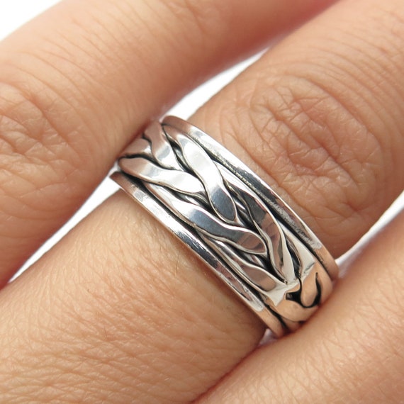 925 Sterling Silver Vintage Roots Rotating Band R… - image 1