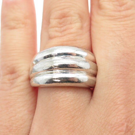 CHAPAL ZENRAY 925 Sterling Silver Vintage Modernist Ribbed Ring