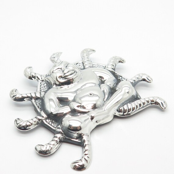 925 Sterling Silver Vintage Sitting Buddah & Snakes Pin Brooch View 4