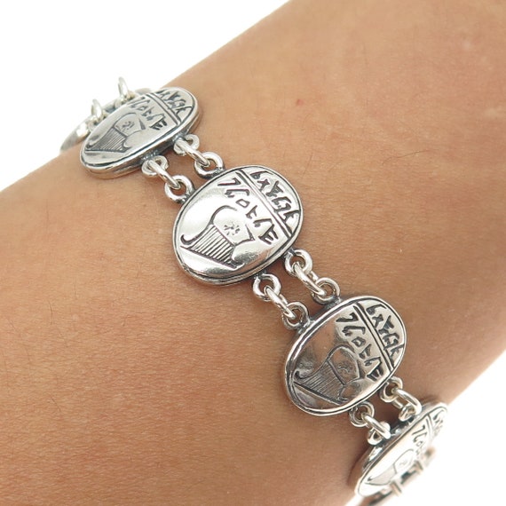 925 Sterling Silver Vintage IMP Israel David's Lyre Harp Bracelet