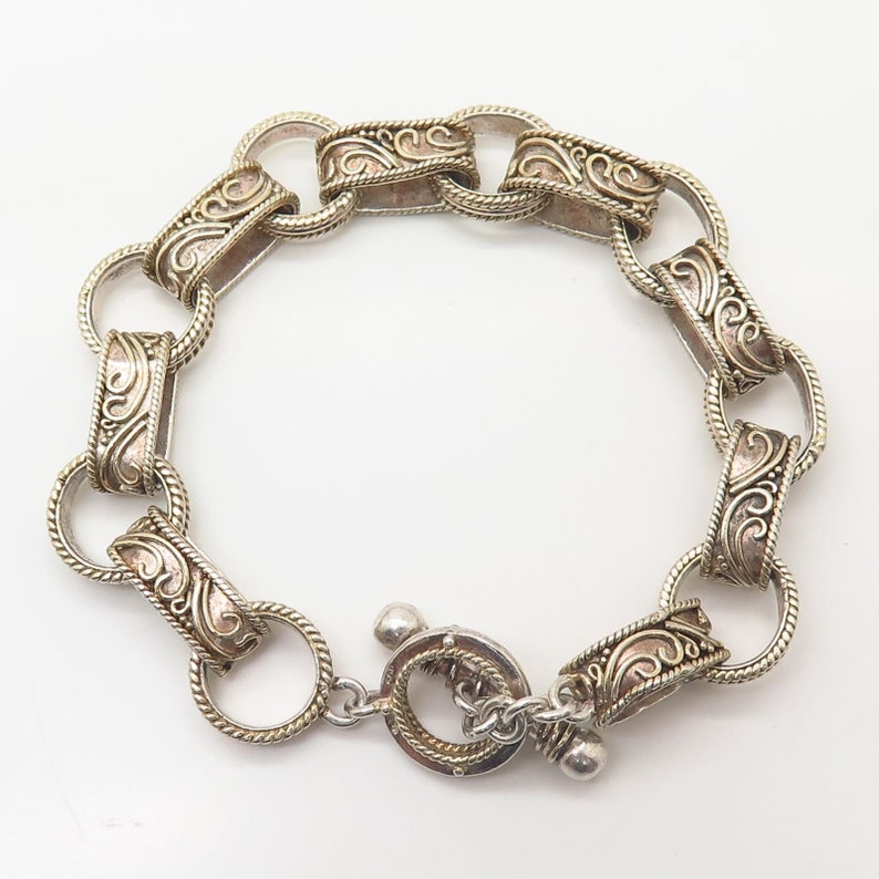 925 Sterling Silver Toggle Clasp Ornate Design Link Bracelet 6 | Etsy