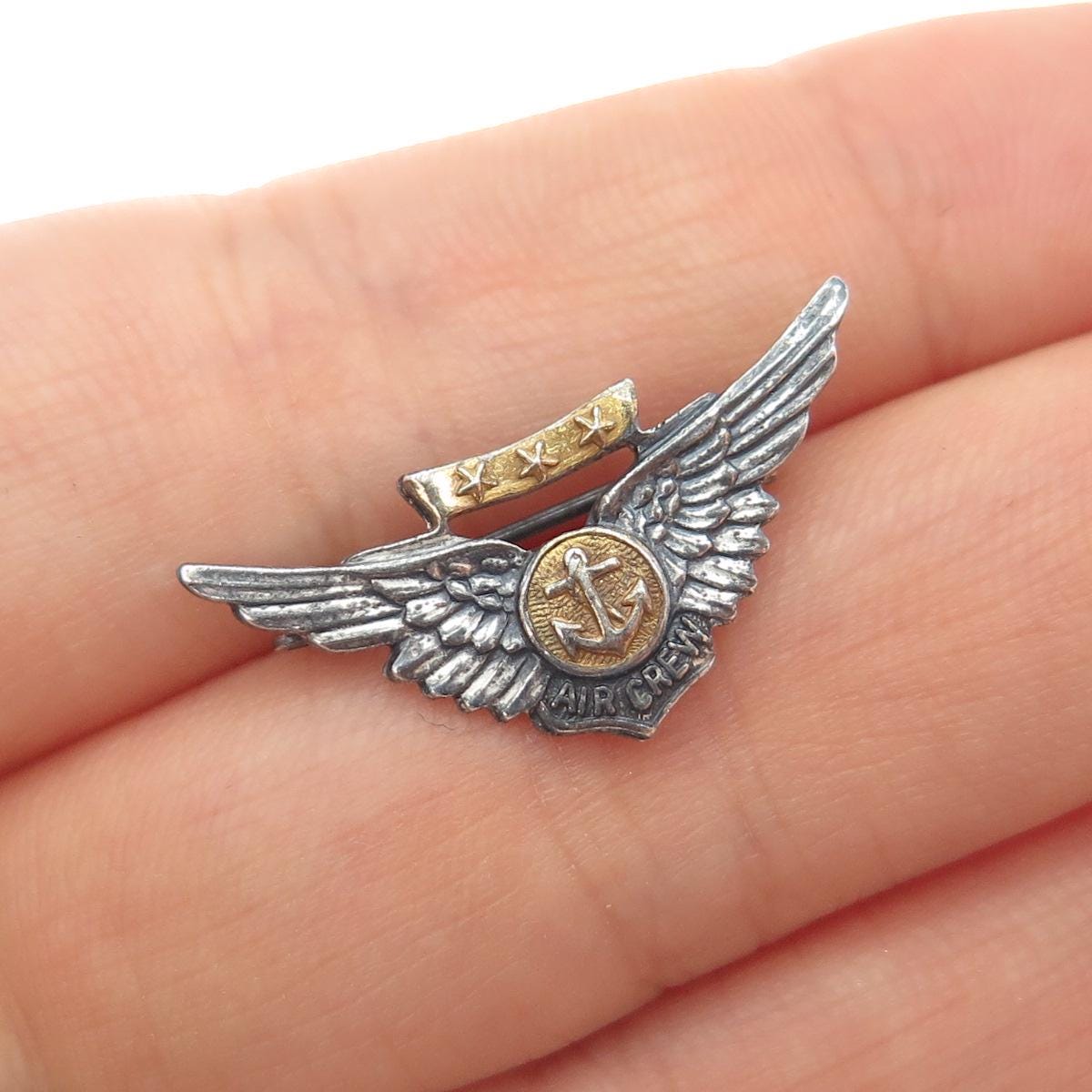 925 Sterling Silver 2-tone Antique WWII USMC Air Crew Pin Brooch