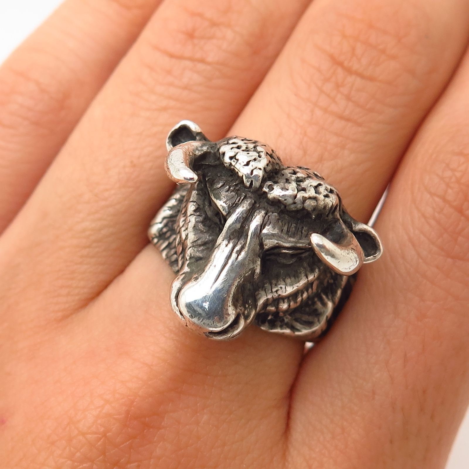 Vtg 925 Sterling Silver Sculptured Bull Head Design Massive Etsy