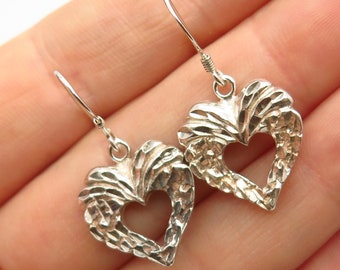 925 Sterling Silver Open Heart Design Dangling Earrings