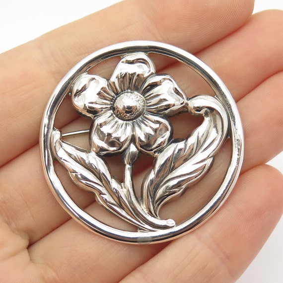 925 sterling Silver Floral Brooch vintage s-l400.jpg main image 2