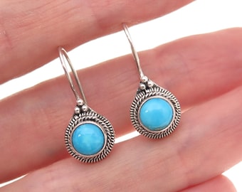 925 Sterling Silver Vintage Real Sleeping Beauty Turquoise Dangle Earrings